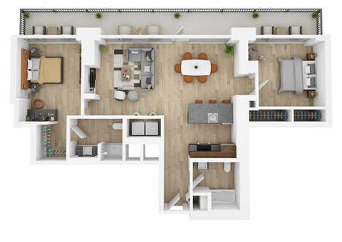 Floor plan for 2 beds, 2 baths, 1144 sqft
